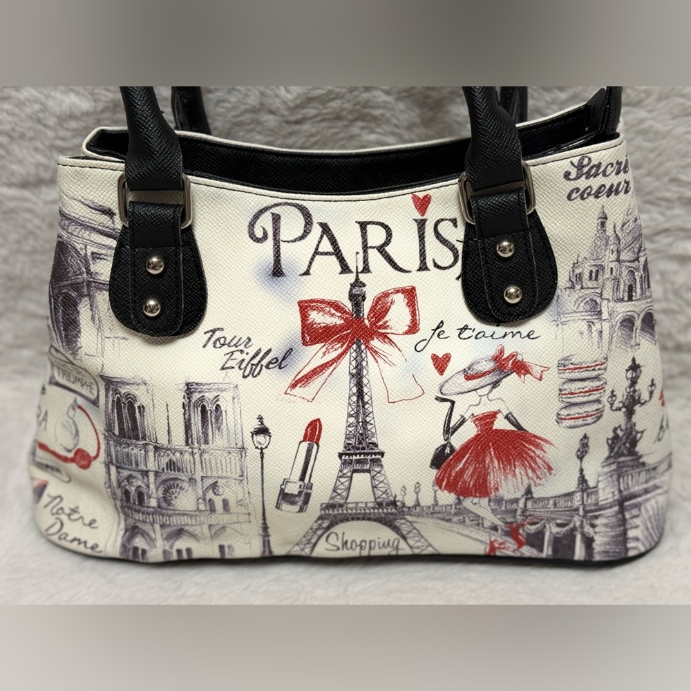 Paris Themed Shoulder Bag Set - Black and Cream - Picture 13 of 13